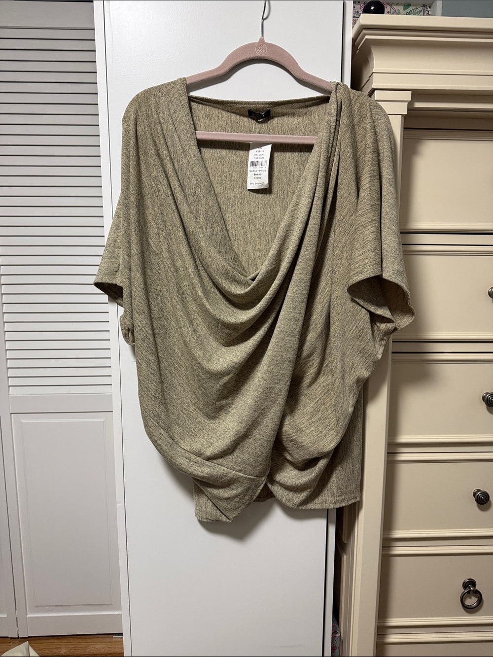 Draped V-Neck Knit Top/shrug  in Oatmeal